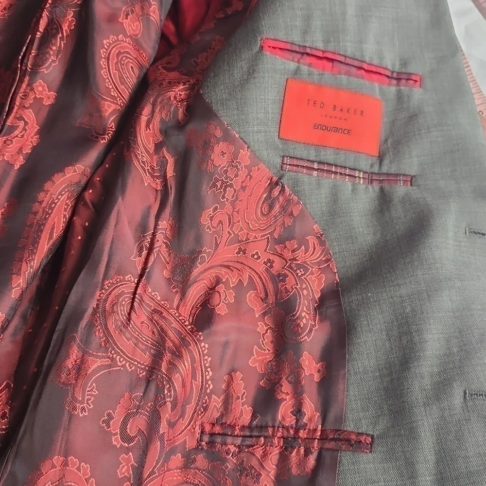 Ted Baker| Mens Gray Suit Coat/Jacket Endurance Wool Neutral Preppy Sz.46R - Picture 11 of 13